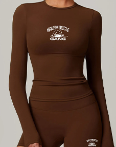 Kalfmuscle Gang-Long Sleeves With Short Sets (Brown)
